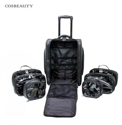 Women Rolling cosmetic organizer case Makeup Artist Train Case trave trolley makeup bag wheels beauty nail tools kit suitcase