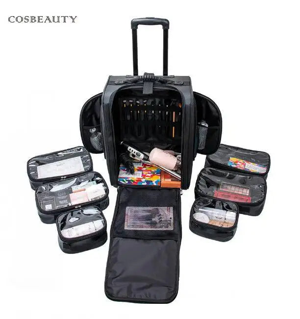 Women Rolling cosmetic organizer case Makeup Artist Train Case trave trolley makeup bag wheels beauty nail tools kit suitcase
