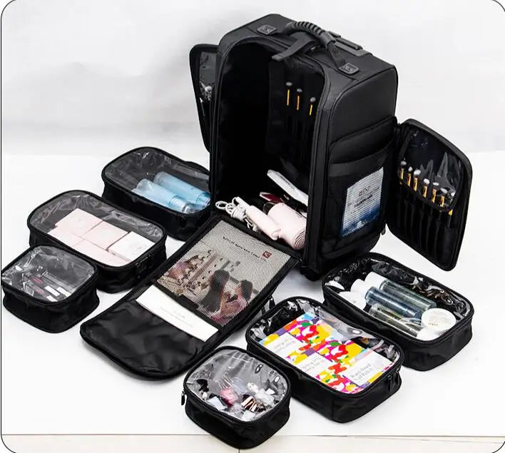 Women Rolling cosmetic organizer case Makeup Artist Train Case trave trolley makeup bag wheels beauty nail tools kit suitcase