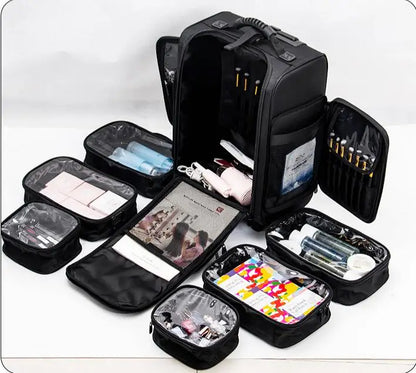 Women Rolling cosmetic organizer case Makeup Artist Train Case trave trolley makeup bag wheels beauty nail tools kit suitcase
