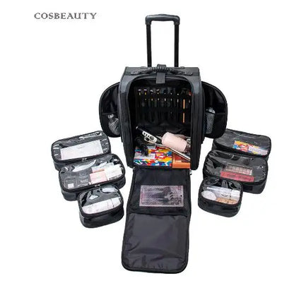Women Rolling cosmetic organizer case Makeup Artist Train Case trave trolley makeup bag wheels beauty nail tools kit suitcase