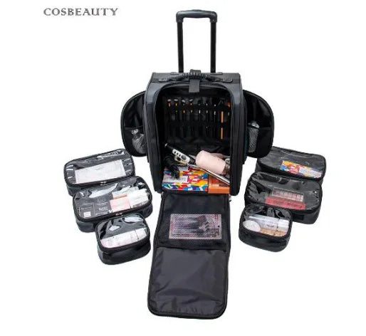 Women Rolling cosmetic organizer case Makeup Artist Train Case trave trolley makeup bag wheels beauty nail tools kit suitcase