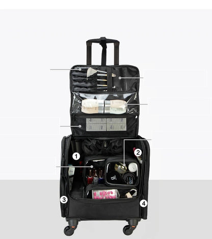 Women Rolling cosmetic organizer case train case Multi-layer tattoo makeup storage bag with wheels beauty tool kit trolley bags