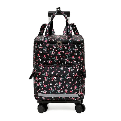 Women Rolling shopping bag with wheels Shopper Tote Bag travel trolley bag Aluminum foil lining picnic Grocery bag with wheels