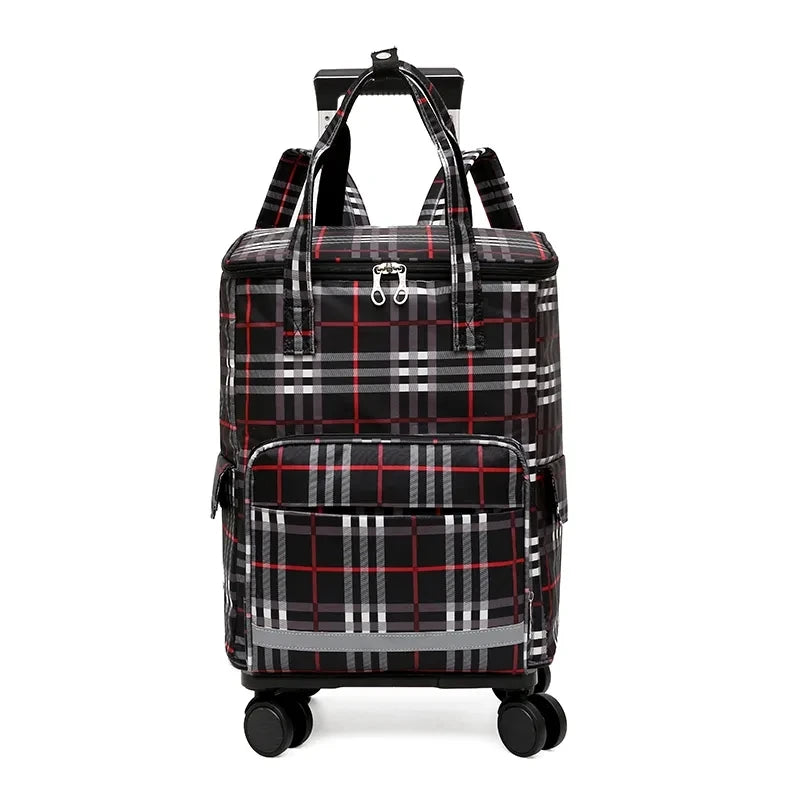 Women Rolling shopping bag with wheels Shopper Tote Bag travel trolley bag Aluminum foil lining picnic Grocery bag with wheels