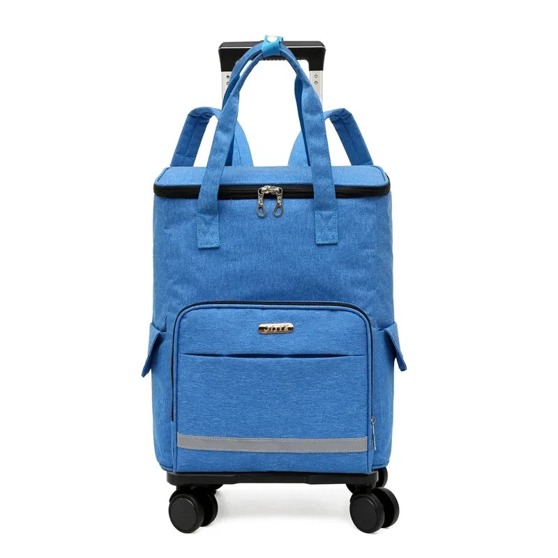 Women Rolling shopping bag with wheels Shopper Tote Bag travel trolley bag Aluminum foil lining picnic Grocery bag with wheels