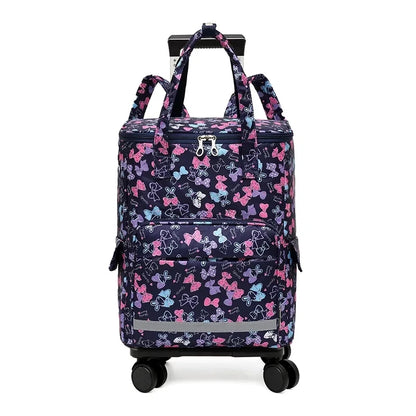 Women Rolling shopping bag with wheels Shopper Tote Bag travel trolley bag Aluminum foil lining picnic Grocery bag with wheels