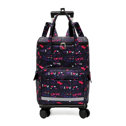 Women Rolling shopping bag with wheels Shopper Tote Bag travel trolley bag Aluminum foil lining picnic Grocery bag with wheels