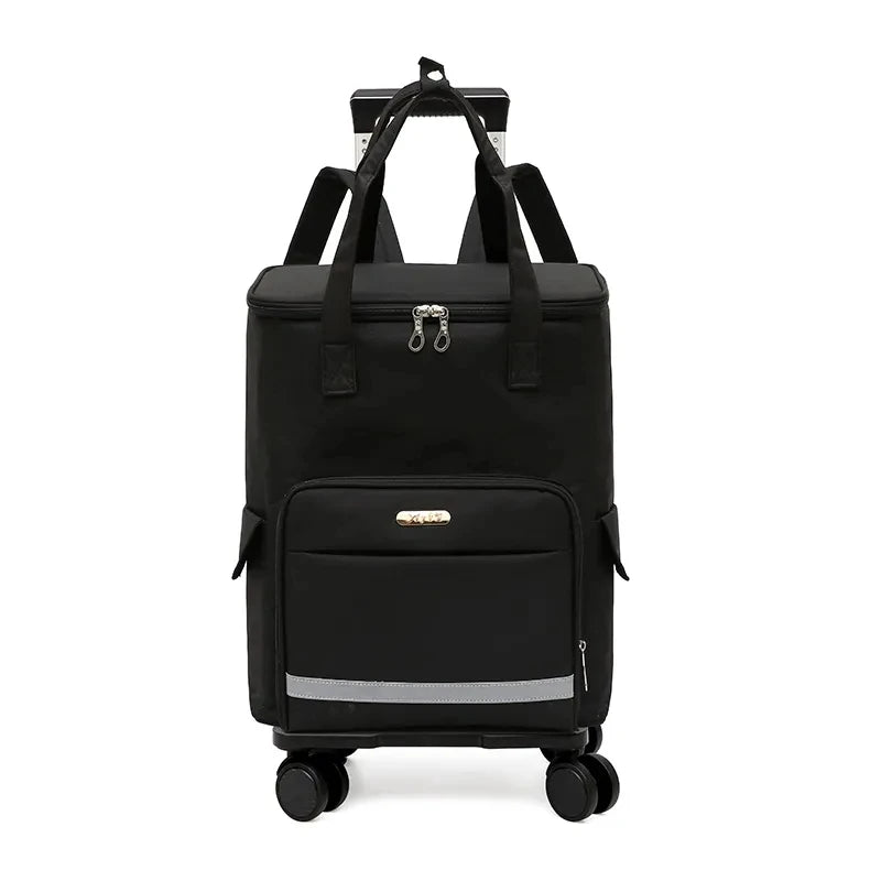 Women Rolling shopping bag with wheels Shopper Tote Bag travel trolley bag Aluminum foil lining picnic Grocery bag with wheels