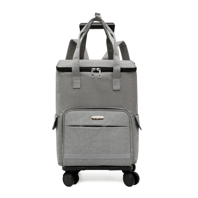 Women Rolling shopping bag with wheels Shopper Tote Bag travel trolley bag Aluminum foil lining picnic Grocery bag with wheels