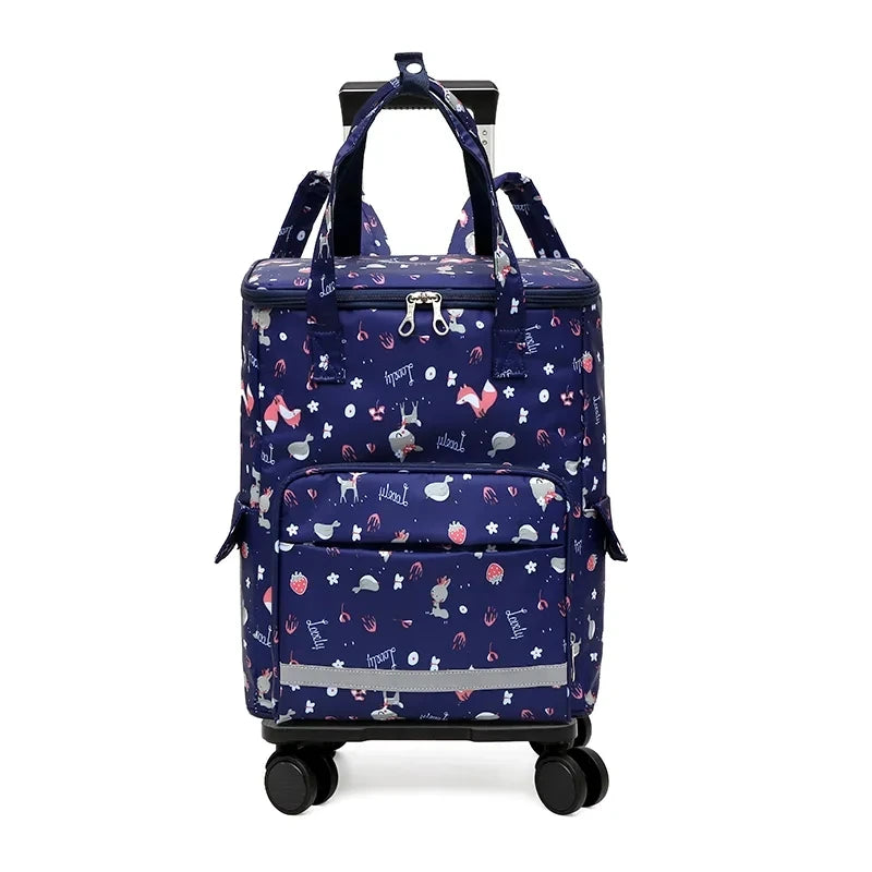 Women Rolling shopping bag with wheels Shopper Tote Bag travel trolley bag Aluminum foil lining picnic Grocery bag with wheels