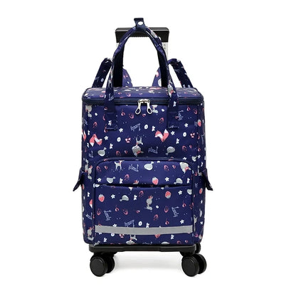 Women Rolling shopping bag with wheels Shopper Tote Bag travel trolley bag Aluminum foil lining picnic Grocery bag with wheels