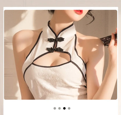 Women Sexy Split Bandage Long Qipao Ladies Chinese EmbroideryTraditional Cheongsam Slim Fit Open Chest Dresses  Uniforms Outfit