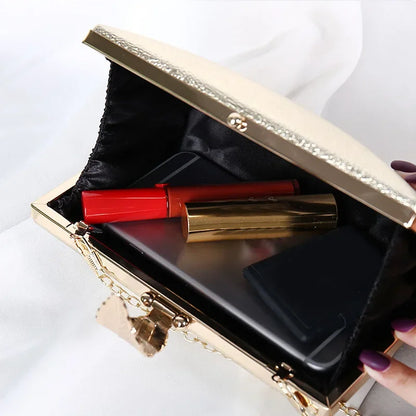 Women Shiny Gold Evening Bag Exquisite Leaf Long Purse Female Bridal Wedding Party Handbag Mini Banquet Day Clutch with Chain