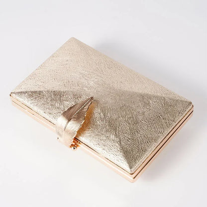 Women Shiny Gold Evening Bag Exquisite Leaf Long Purse Female Bridal Wedding Party Handbag Mini Banquet Day Clutch with Chain