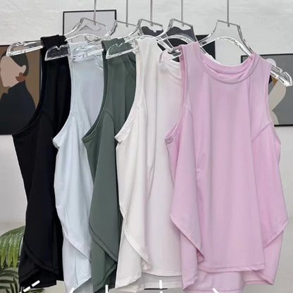 Women Shirt Tank Tops O Neck Basic Solid Color Casual Flowy Summer Sleeveless