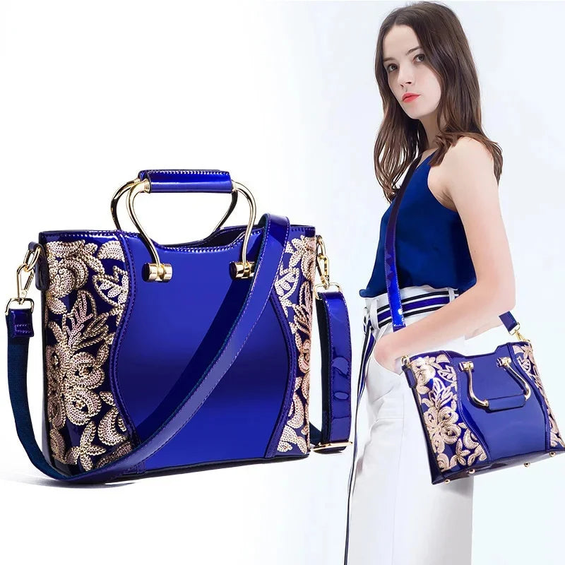 Women Shoulder Large Capacity Women's Handbags Crossbody Messenger Bags Floral Luxury Patent Leather Bag