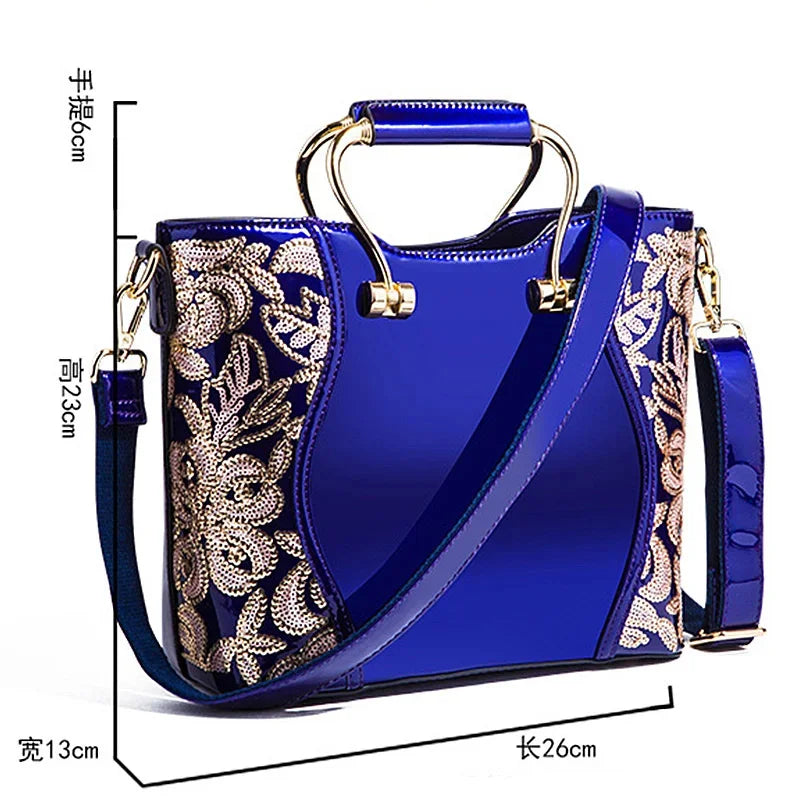 Women Shoulder Large Capacity Women's Handbags Crossbody Messenger Bags Floral Luxury Patent Leather Bag