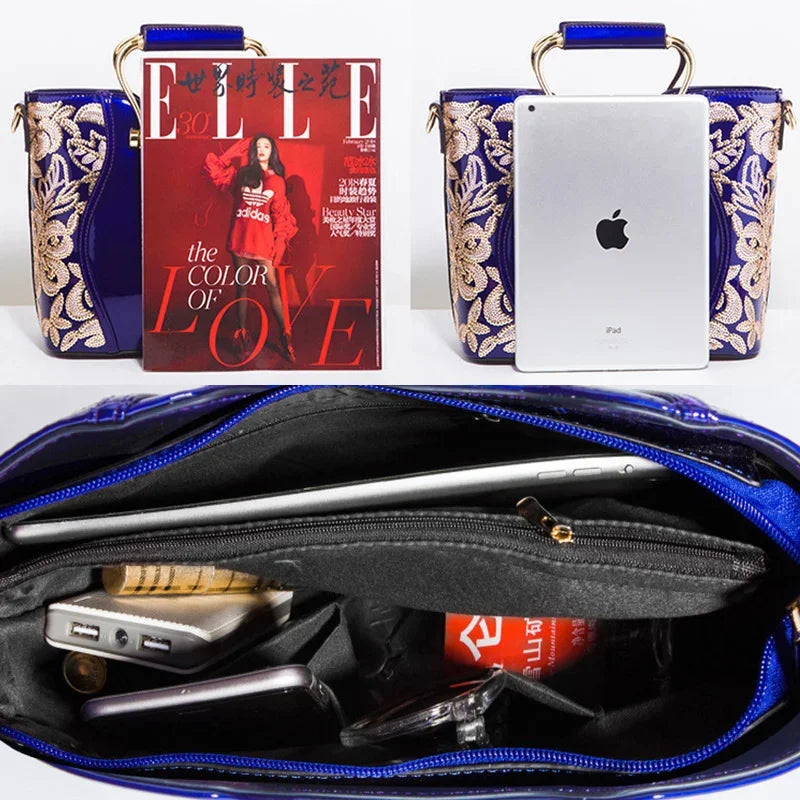 Women Shoulder Large Capacity Women's Handbags Crossbody Messenger Bags Floral Luxury Patent Leather Bag