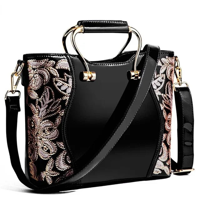 Women Shoulder Large Capacity Women's Handbags Crossbody Messenger Bags Floral Luxury Patent Leather Bag