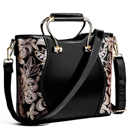 Women Shoulder Large Capacity Women's Handbags Crossbody Messenger Bags Floral Luxury Patent Leather Bag