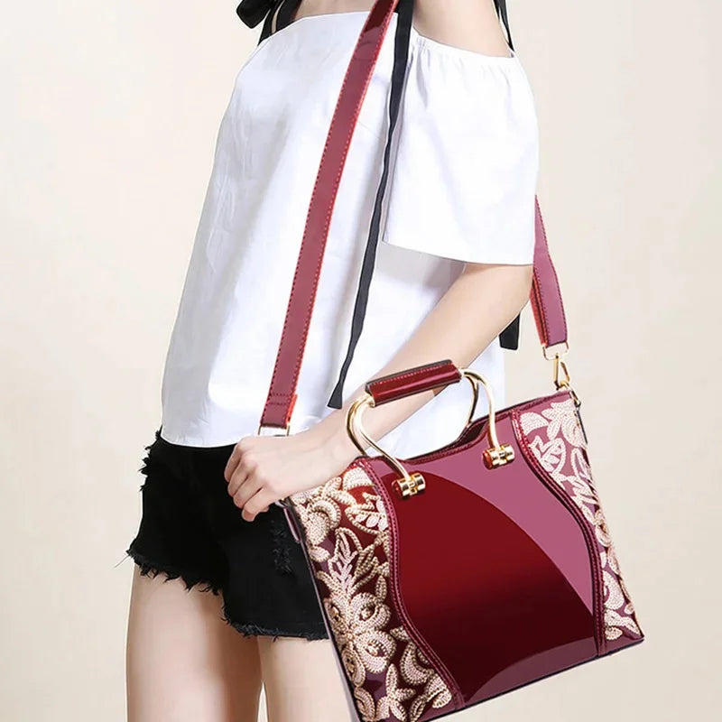 Women Shoulder Large Capacity Women's Handbags Crossbody Messenger Bags Floral Luxury Patent Leather Bag