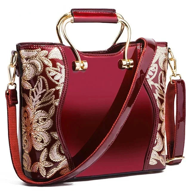 Women Shoulder Large Capacity Women's Handbags Crossbody Messenger Bags Floral Luxury Patent Leather Bag