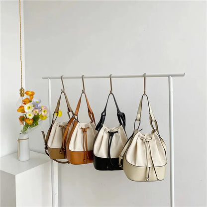 Women Shoulder Summer Korean Diagonal Personalized Stitching Canvas Portable Bucket Bag New Fashion Gift