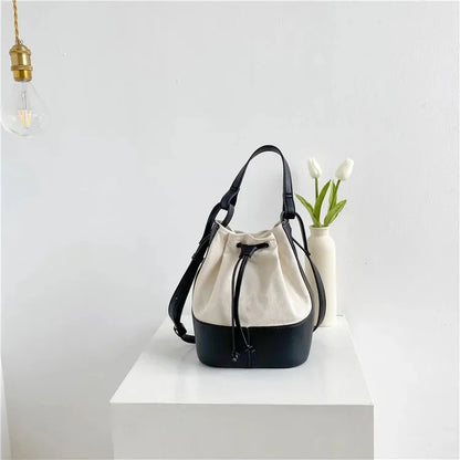 Women Shoulder Summer Korean Diagonal Personalized Stitching Canvas Portable Bucket Bag New Fashion Gift