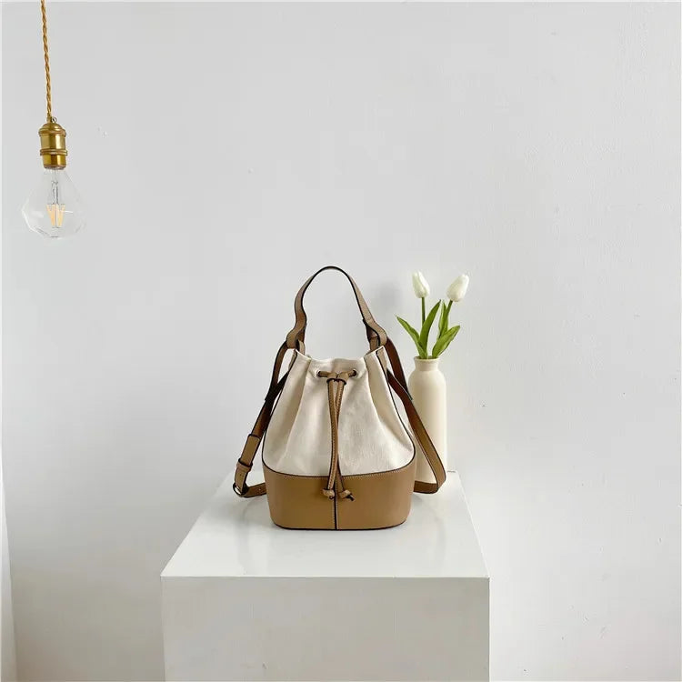 Women Shoulder Summer Korean Diagonal Personalized Stitching Canvas Portable Bucket Bag New Fashion Gift