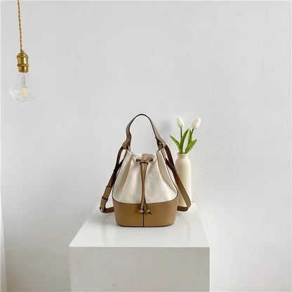 Women Shoulder Summer Korean Diagonal Personalized Stitching Canvas Portable Bucket Bag New Fashion Gift