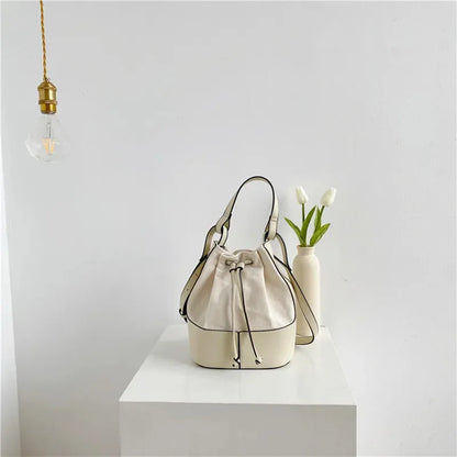 Women Shoulder Summer Korean Diagonal Personalized Stitching Canvas Portable Bucket Bag New Fashion Gift