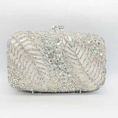 Women Silver Color Crystal Clutch Bags Stone Evening Purse Wedding Bridal Rhinestones Purse And Handbags Party Dinner Gift Bag