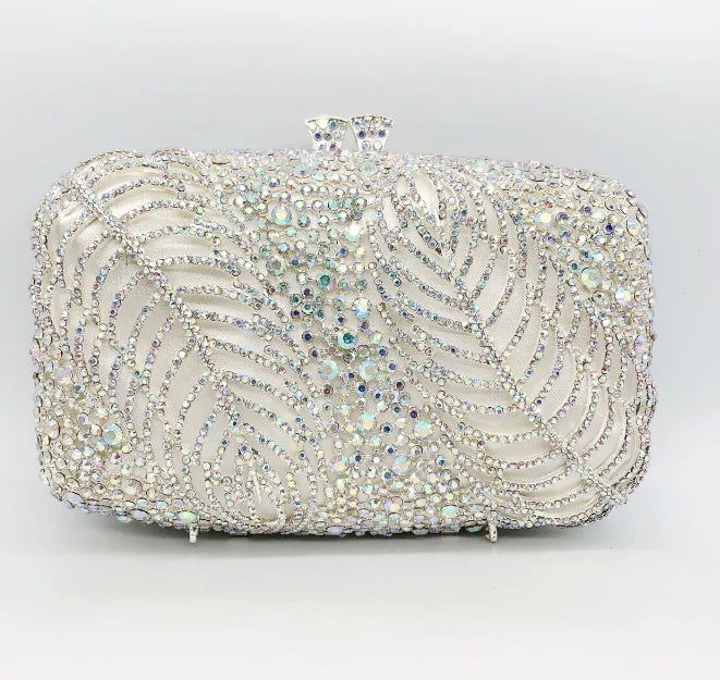 Women Silver Color Crystal Clutch Bags Stone Evening Purse Wedding Bridal Rhinestones Purse And Handbags Party Dinner Gift Bag