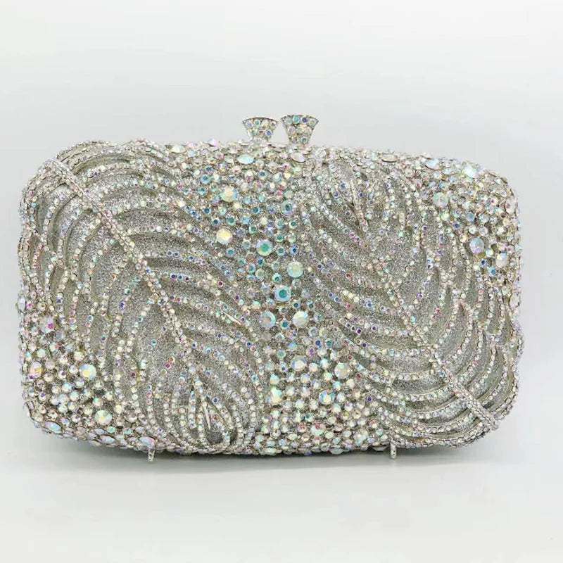 Women Silver Color Crystal Clutch Bags Stone Evening Purse Wedding Bridal Rhinestones Purse And Handbags Party Dinner Gift Bag