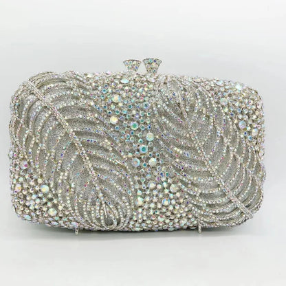 Women Silver Color Crystal Clutch Bags Stone Evening Purse Wedding Bridal Rhinestones Purse And Handbags Party Dinner Gift Bag