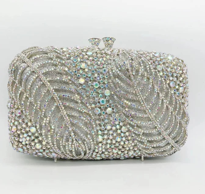 Women Silver Color Crystal Clutch Bags Stone Evening Purse Wedding Bridal Rhinestones Purse And Handbags Party Dinner Gift Bag