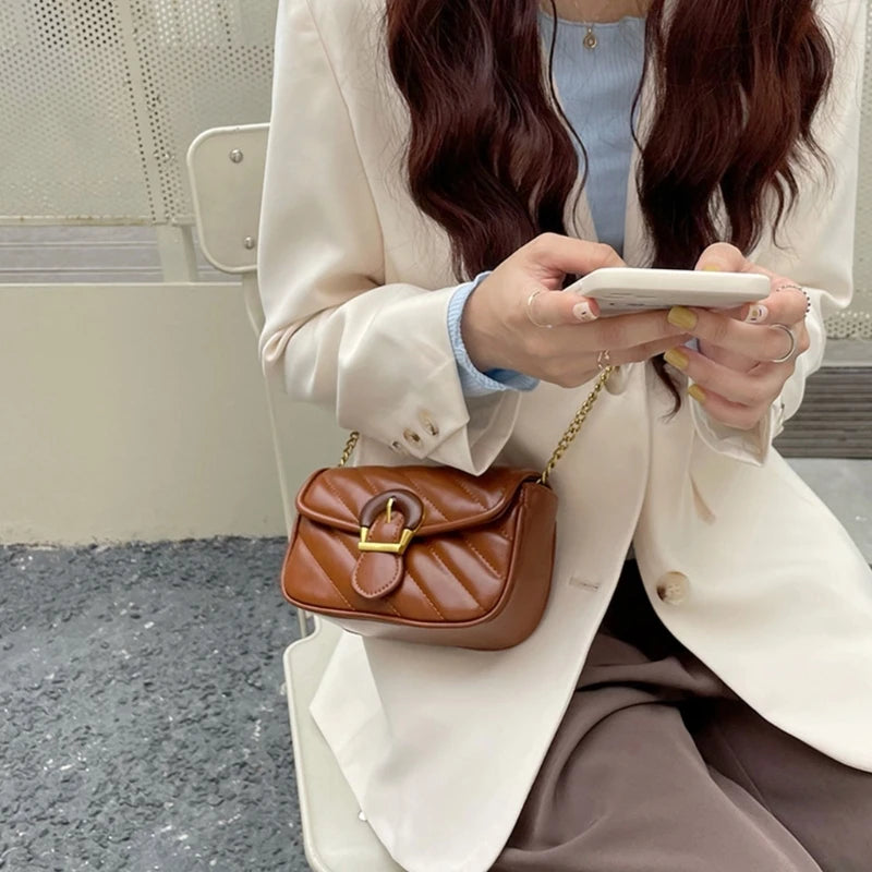 Women Small Shoulder Bag with Chain Strap PU Crossbody Bag Lady Quilted Satchels