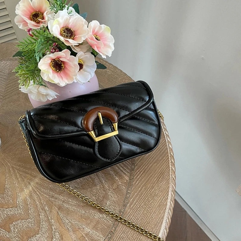 Women Small Shoulder Bag with Chain Strap PU Crossbody Bag Lady Quilted Satchels