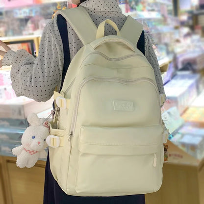 Women Solid Color Laptop School Bag Kawaii Fashion Girl Travel College Backpack Female Nylon Leisure Lady Cute Book Backpack New
