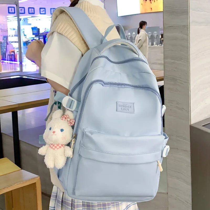 Women Solid Color Laptop School Bag Kawaii Fashion Girl Travel College Backpack Female Nylon Leisure Lady Cute Book Backpack New