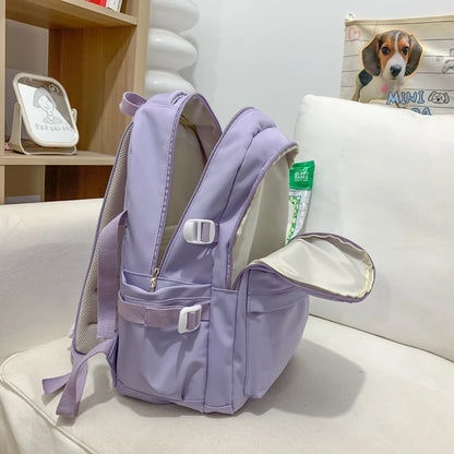 Women Solid Color Laptop School Bag Kawaii Fashion Girl Travel College Backpack Female Nylon Leisure Lady Cute Book Backpack New