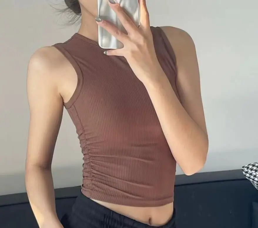 Women Solid Round Neck Ribbed Tank Top Camisole Women Summer Basic Elastic Tank Top O Neck Solid Tank Top