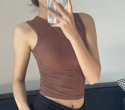 Women Solid Round Neck Ribbed Tank Top Camisole Women Summer Basic Elastic Tank Top O Neck Solid Tank Top