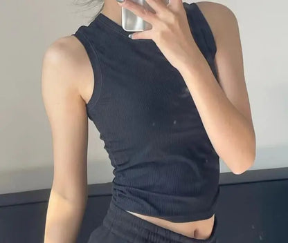 Women Solid Round Neck Ribbed Tank Top Camisole Women Summer Basic Elastic Tank Top O Neck Solid Tank Top