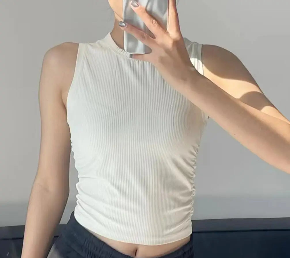 Women Solid Round Neck Ribbed Tank Top Camisole Women Summer Basic Elastic Tank Top O Neck Solid Tank Top