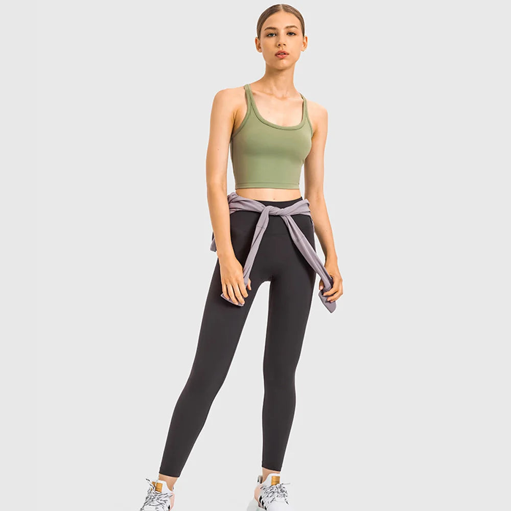 Women Sporty Bra Crop Top Fixed Cup Fitness Vest Gym Push Up Sports Top Running Workout Underwear Top