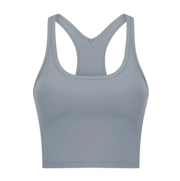 Women Sporty Bra Crop Top Fixed Cup Fitness Vest Gym Push Up Sports Top Running Workout Underwear Top