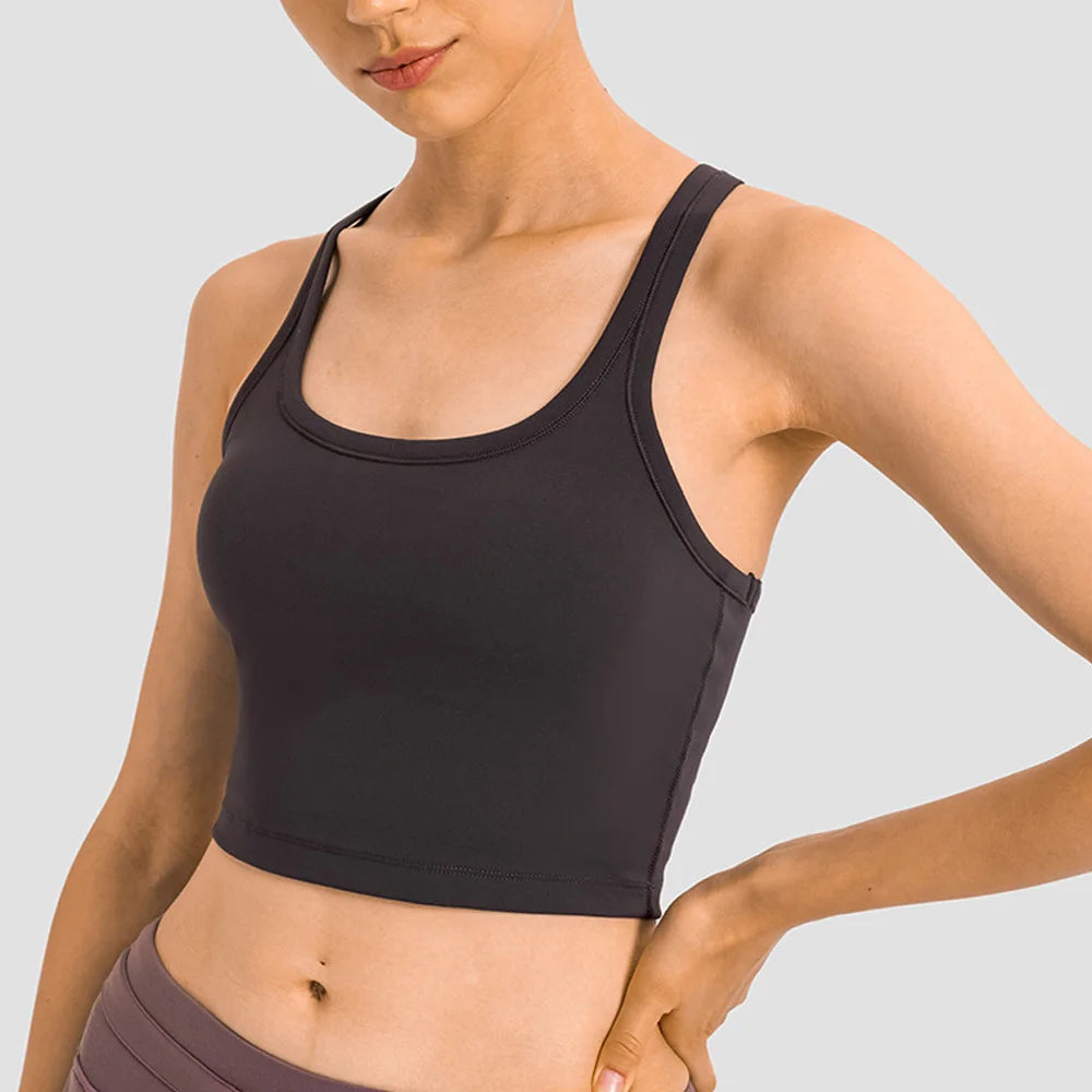 Women Sporty Bra Crop Top Fixed Cup Fitness Vest Gym Push Up Sports Top Running Workout Underwear Top