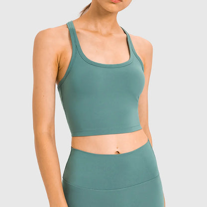 Women Sporty Bra Crop Top Fixed Cup Fitness Vest Gym Push Up Sports Top Running Workout Underwear Top